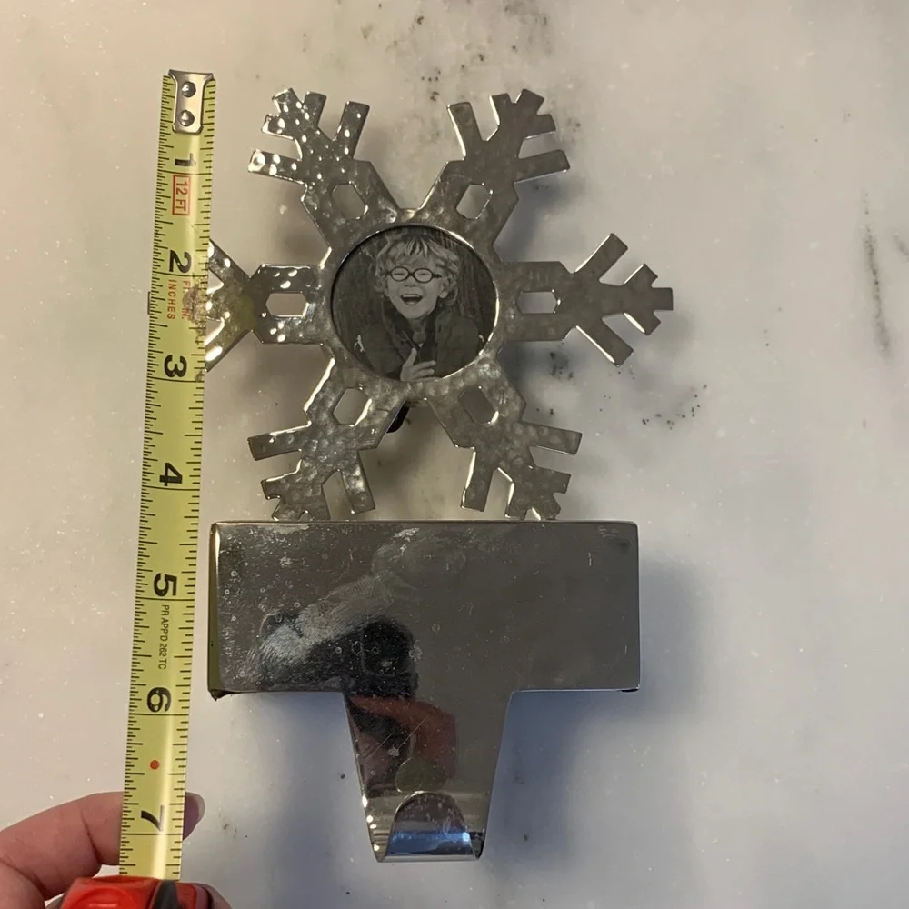 Crate&Barrel Silver Snowflake Photo Stocking Holder